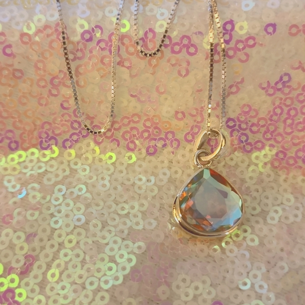 Angel Aura Quartz Pendant with Sterling Silver box Chain - Beautiful!